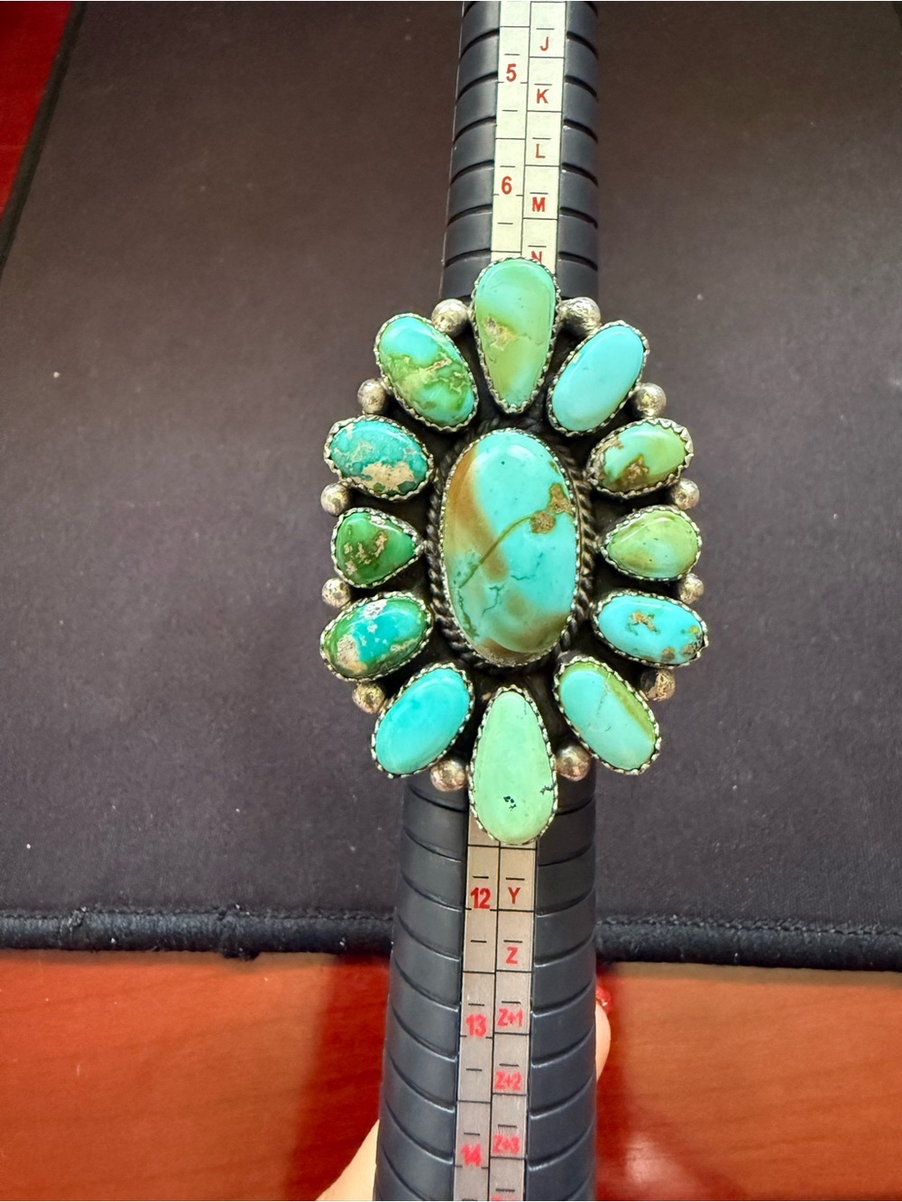 Navajo handmade monster sterling silver turquoise cluster ring. Adjustable band - Picture 5 of 6